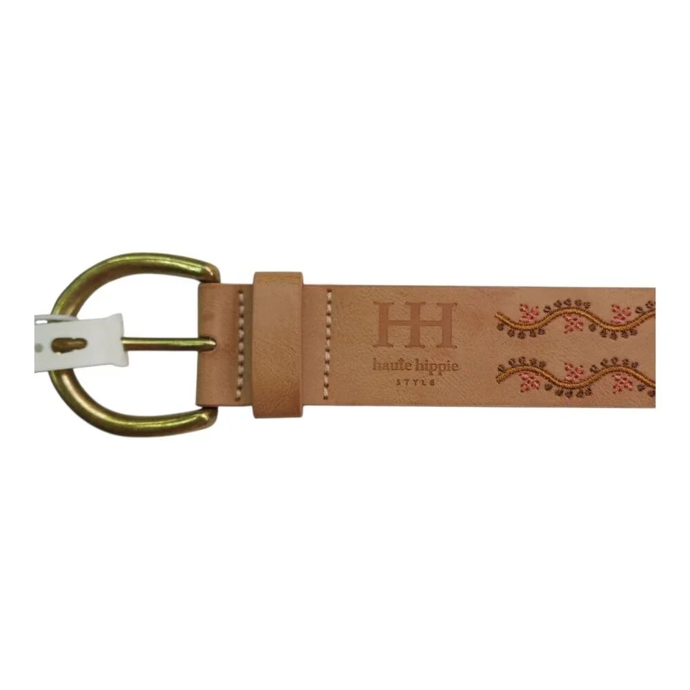 Haute Hippie Tan Leather Belt With Gold Buckle Womens Size M Vachetta - Picture 5 of 12